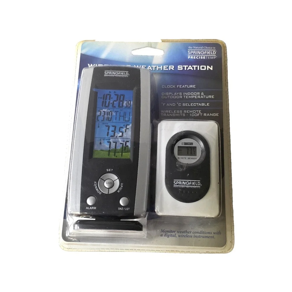 Wirelss Weather Station Digital Alarm Clock w/ Remote‎ Sensor.Battery Operated.